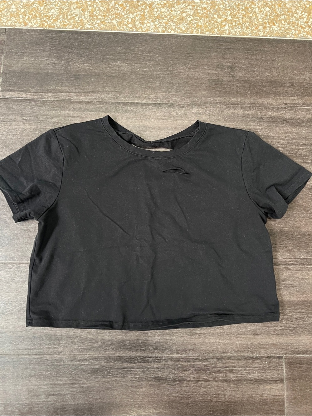 Black Cropped Crewneck Tee - Women Tops